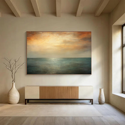 Huge Size Soft Blue, Beige, and Multicolor Abstract Landscape, Abstract Oil Painting WB170
