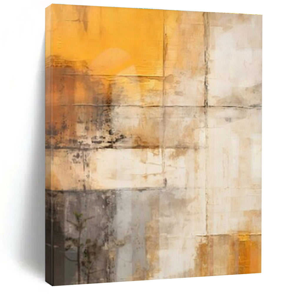 Large Painting In Living Room Orange, Beige, and Gray Textured Abstract Art HS670