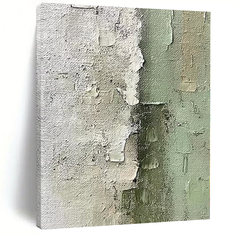 Hand-Painted Gray and Green Textured Abstract Painting For Sale HS010