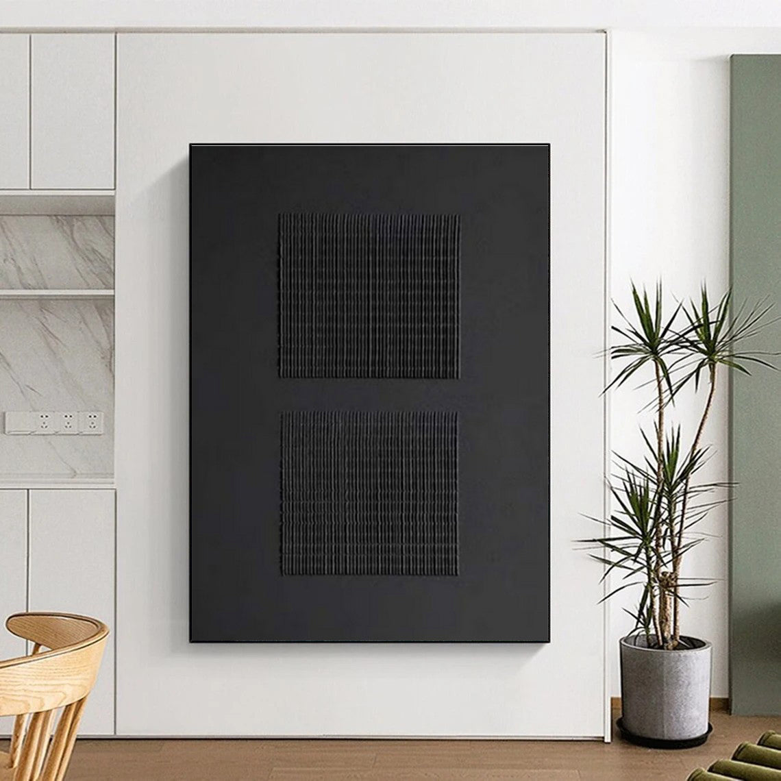 Unique Abstract Art Black Textured Abstract, Large Contemporary Wall Art HS330
