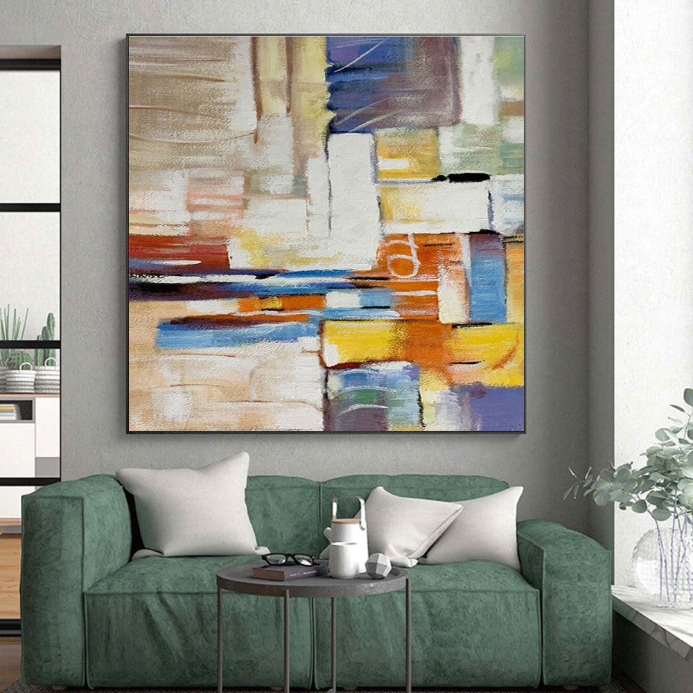 Handmade Art Multicolor Geometric Abstract, Minimalist Canvas Art HS458