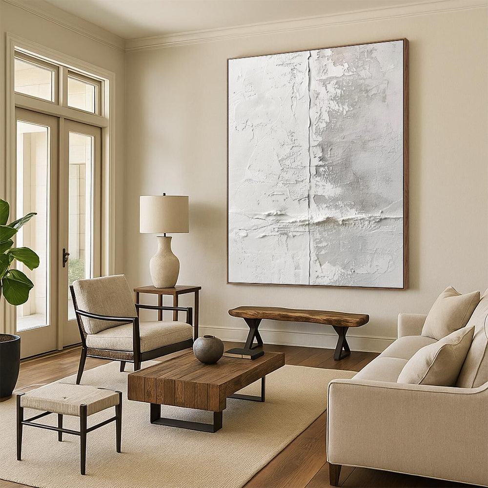 Minimalist Canvas Art White and Gray Textured Abstract Art HS659