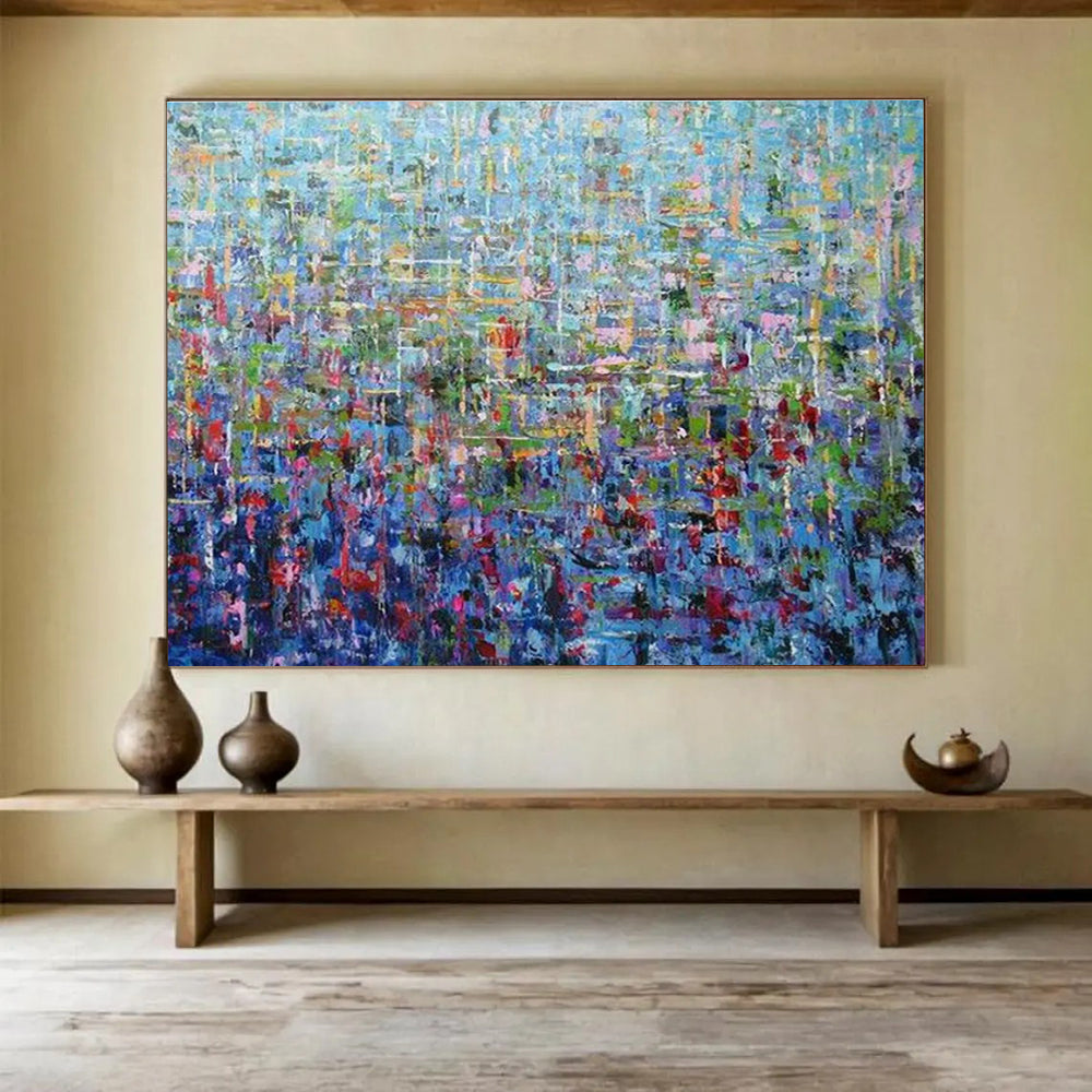 Multicolor Blue-Toned Abstract Textured Art For Sale WB412
