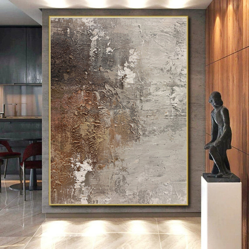 Hand-Painted Brown & Gray Textured Abstract, Acrylic Modern Art Painting HS311