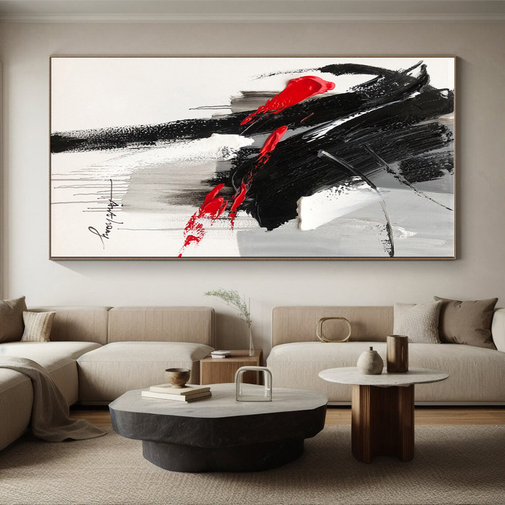 Cool Abstract Paintings Black, White, and Red Dynamic Abstract Painting On Canvas HS793