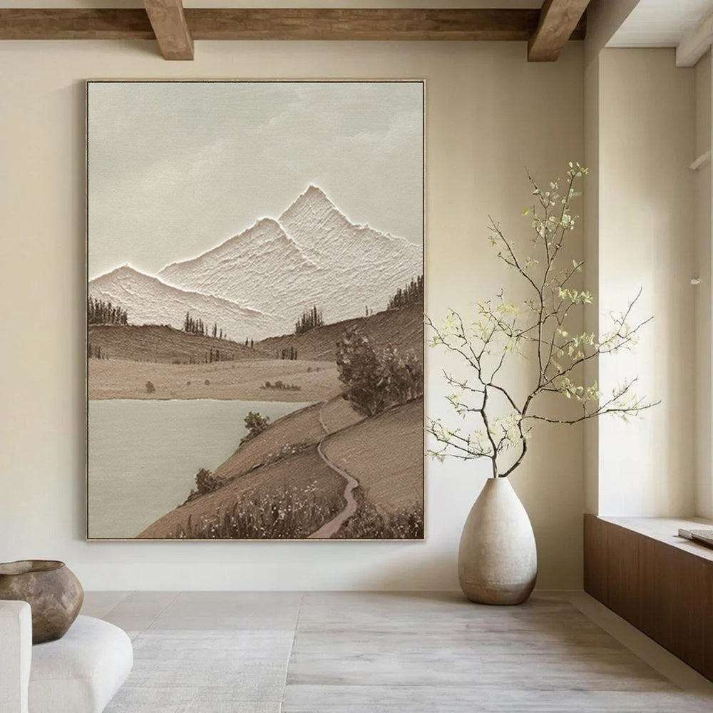 Brown, White Abstract Landscape Art For Living Room and Study WS448