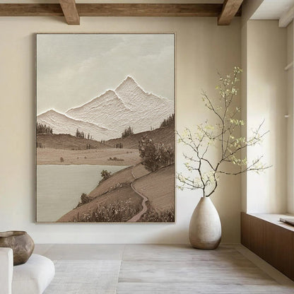 Brown, White Abstract Landscape Art For Living Room and Study WS448