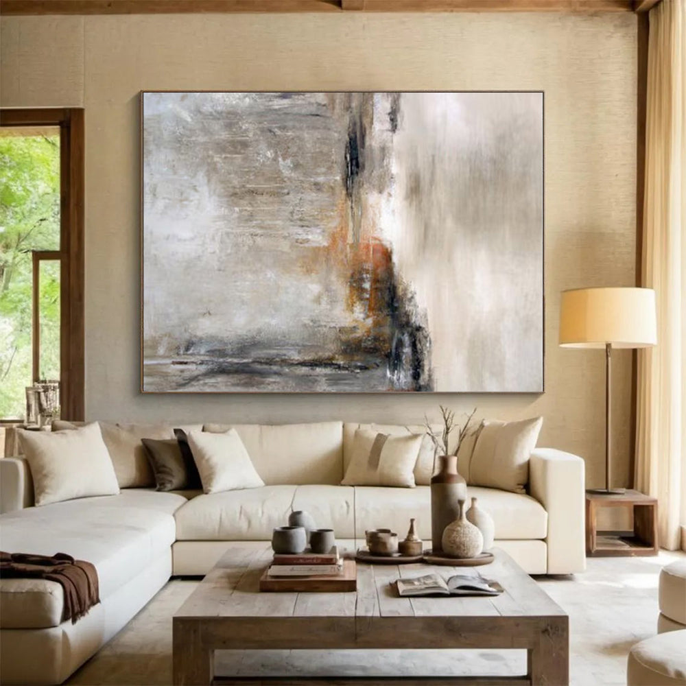 Large Contemporary Wall Art Neutral Tones Textured Abstract Landscape HS695