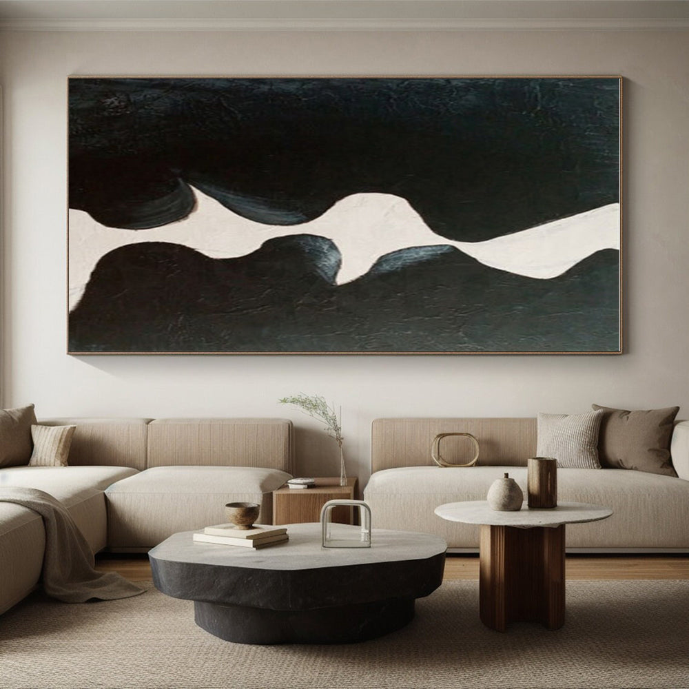 Minimalist Canvas Art Black and White Organic Abstract Art HS720