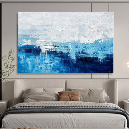 Large Size Blue and White Abstract Seaside Abstract Painting WB069