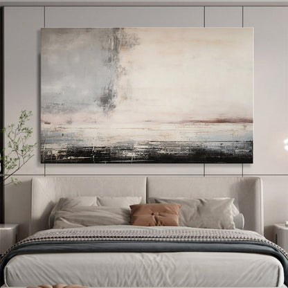 Gray, Beige, Black Abstract Textured Landscape Acrylic Painting WB023