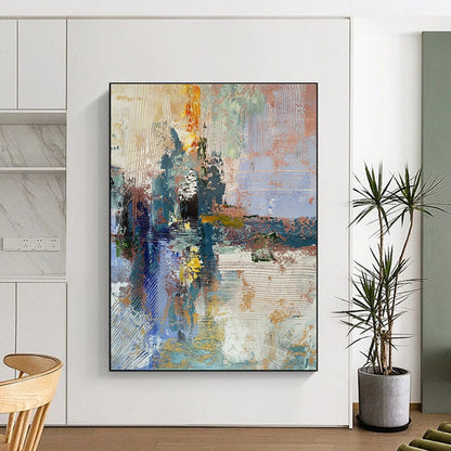 Acrylic Modern Art Paintings Blue, Gold, and Pink Textured Abstract Painting On Canvas HS772