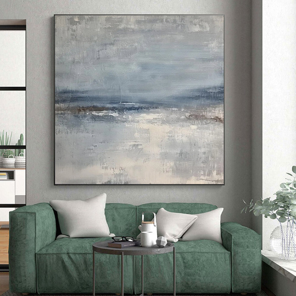 Hand Painting Blue & Gray Abstract Seaside Landscape Art HS372
