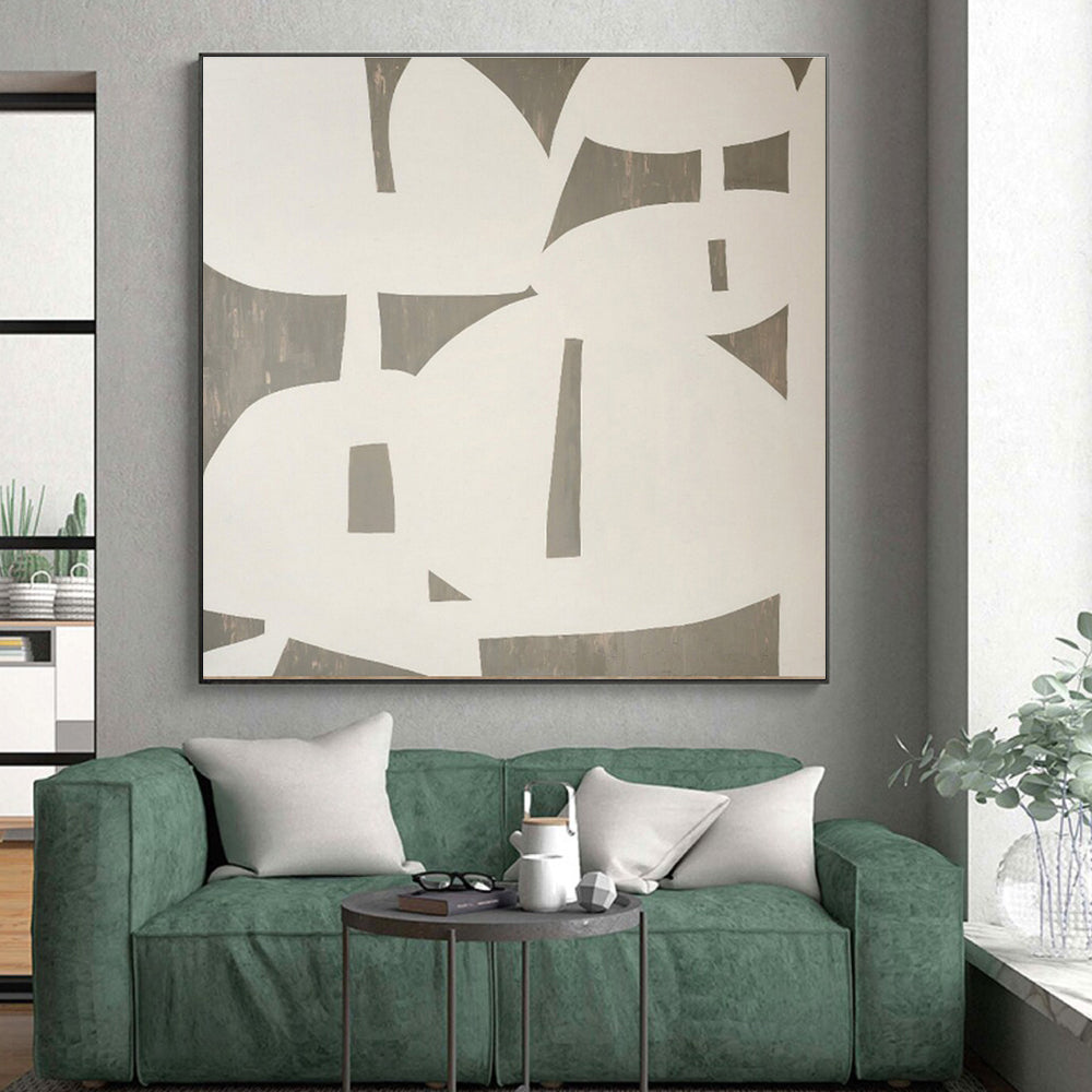 Modern Art Acrylic White and Gray Geometric Abstract Art HS639