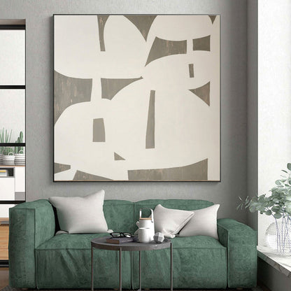 Modern Art Acrylic White and Gray Geometric Abstract Art HS639