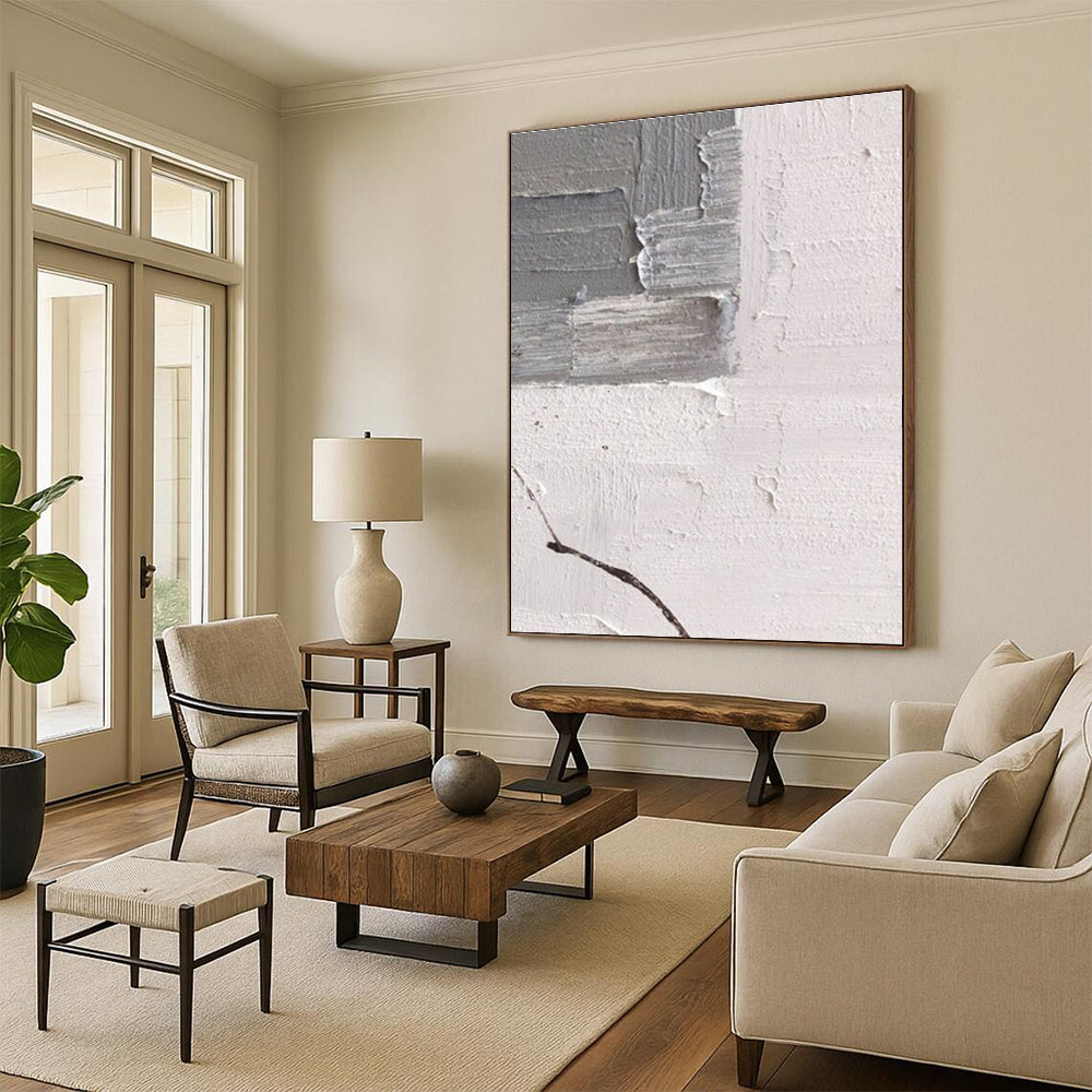 Minimalist Canvas Art Gray & White Textured Abstract, Handmade Art HS263