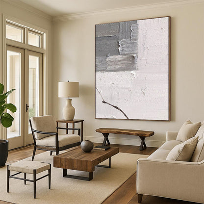 Minimalist Canvas Art Gray & White Textured Abstract, Handmade Art HS263