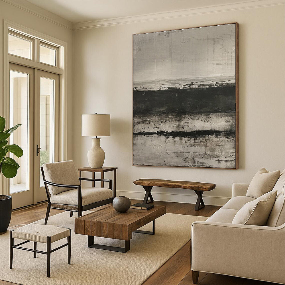 Minimalist Canvas Art Black and White Textured Abstract Art HS762