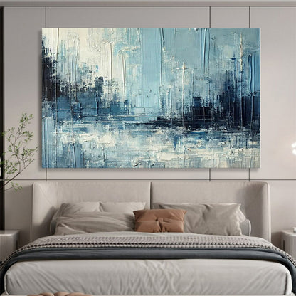 Extra Large Size Blue and Gray Abstract Urban Landscape Painting WB094
