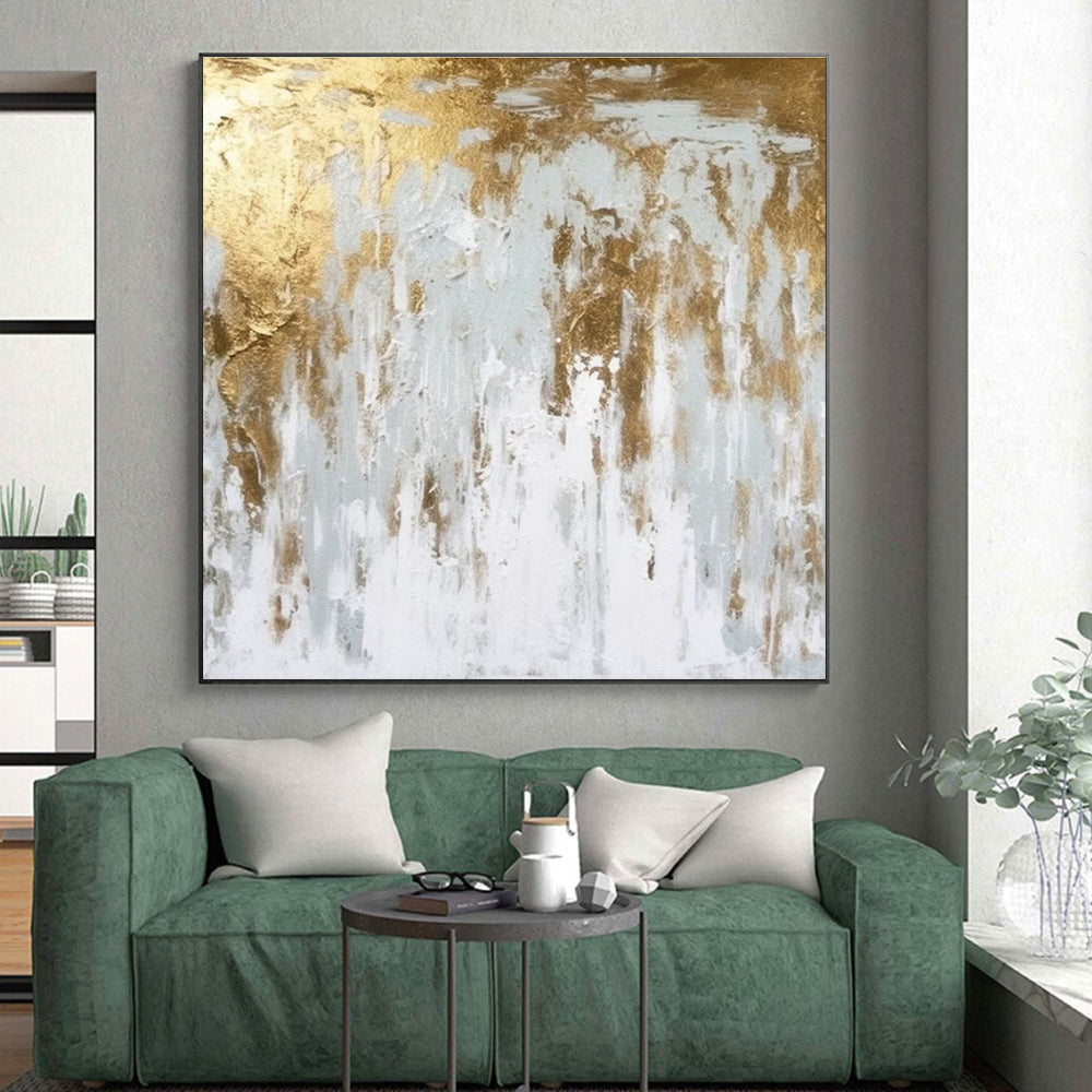 Handmade Art Gold, Gray, and White Textured Abstract Art HS666