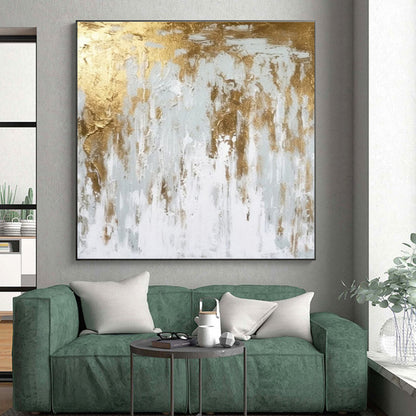 Handmade Art Gold, Gray, and White Textured Abstract Art HS666