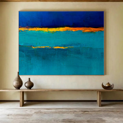 Oversized Canvas Art Teal, Blue and Orange Abstract Minimalist Painting WB096