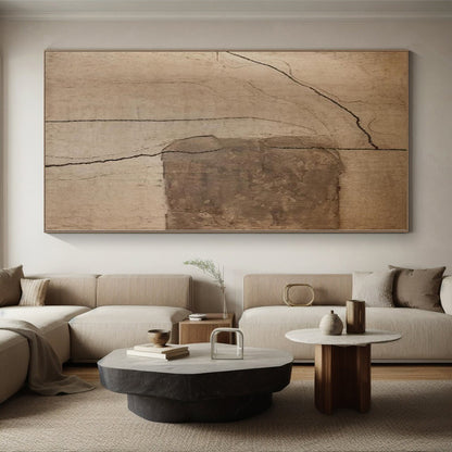 Handmade Art Beige and Brown Abstract Line Painting For Sale HS106