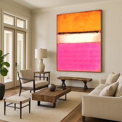 Unique Abstract Art Orange, White, and Pink Abstract Color Field Painting For Sale HS103
