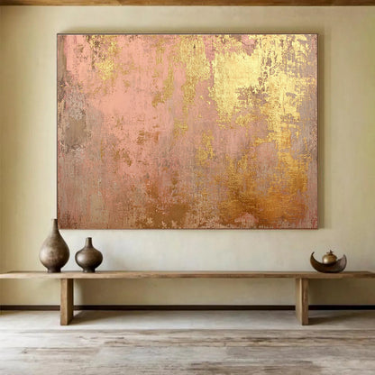 Oversized Canvas Art in Pink and Gold Textured Abstract Style WB245