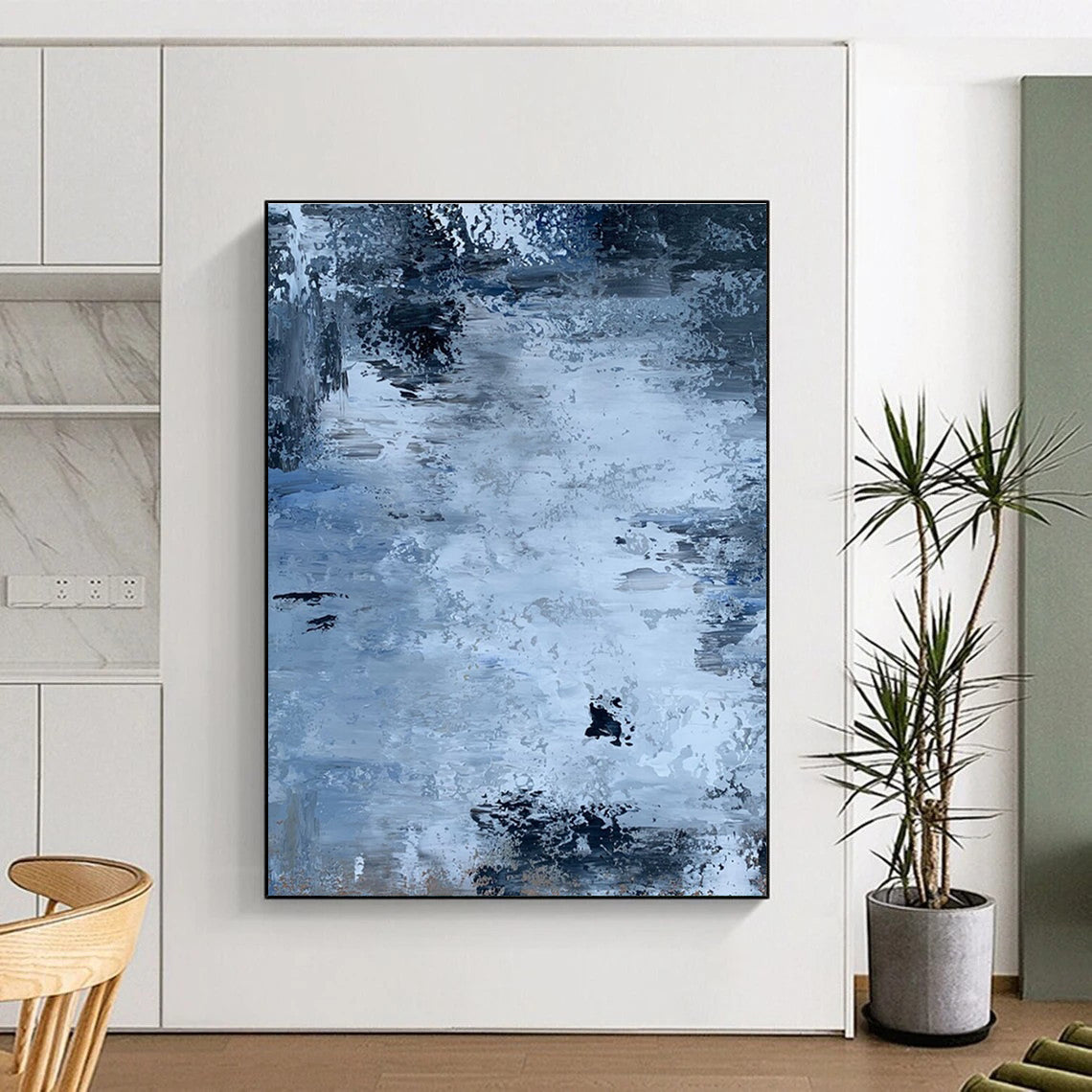 Hand-Painted Blue & Gray Textured Abstract, Modern Art Acrylic HS246