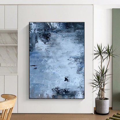 Hand-Painted Blue & Gray Textured Abstract, Modern Art Acrylic HS246