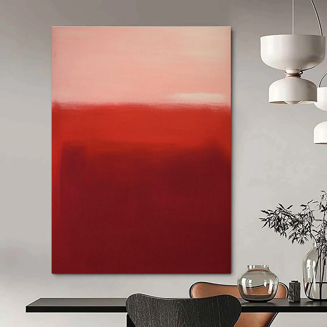 Red and Pink Gradient Abstract Minimalist Painting For Sale Online WS485