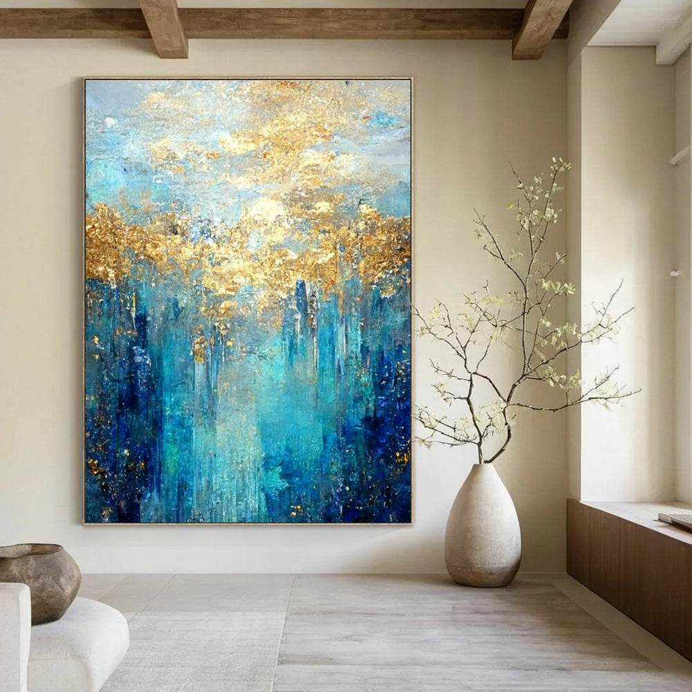 Blue, Gold Abstract Textured Art For Living Room and Bedroom WS444