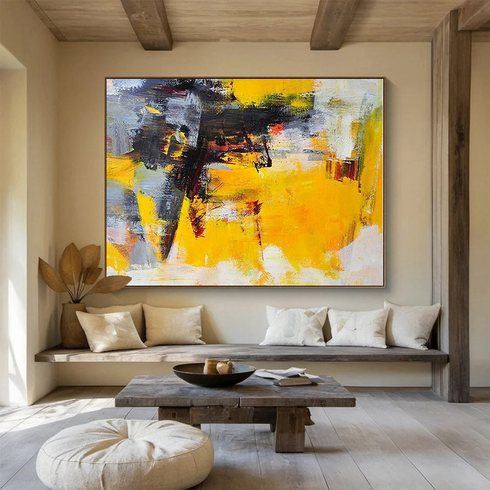 Big Size Yellow, Gray and Black Abstract Expressionist Painting WB101