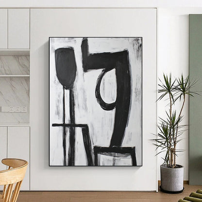 Hand-Painted Black and White Geometric Abstract Art HS194
