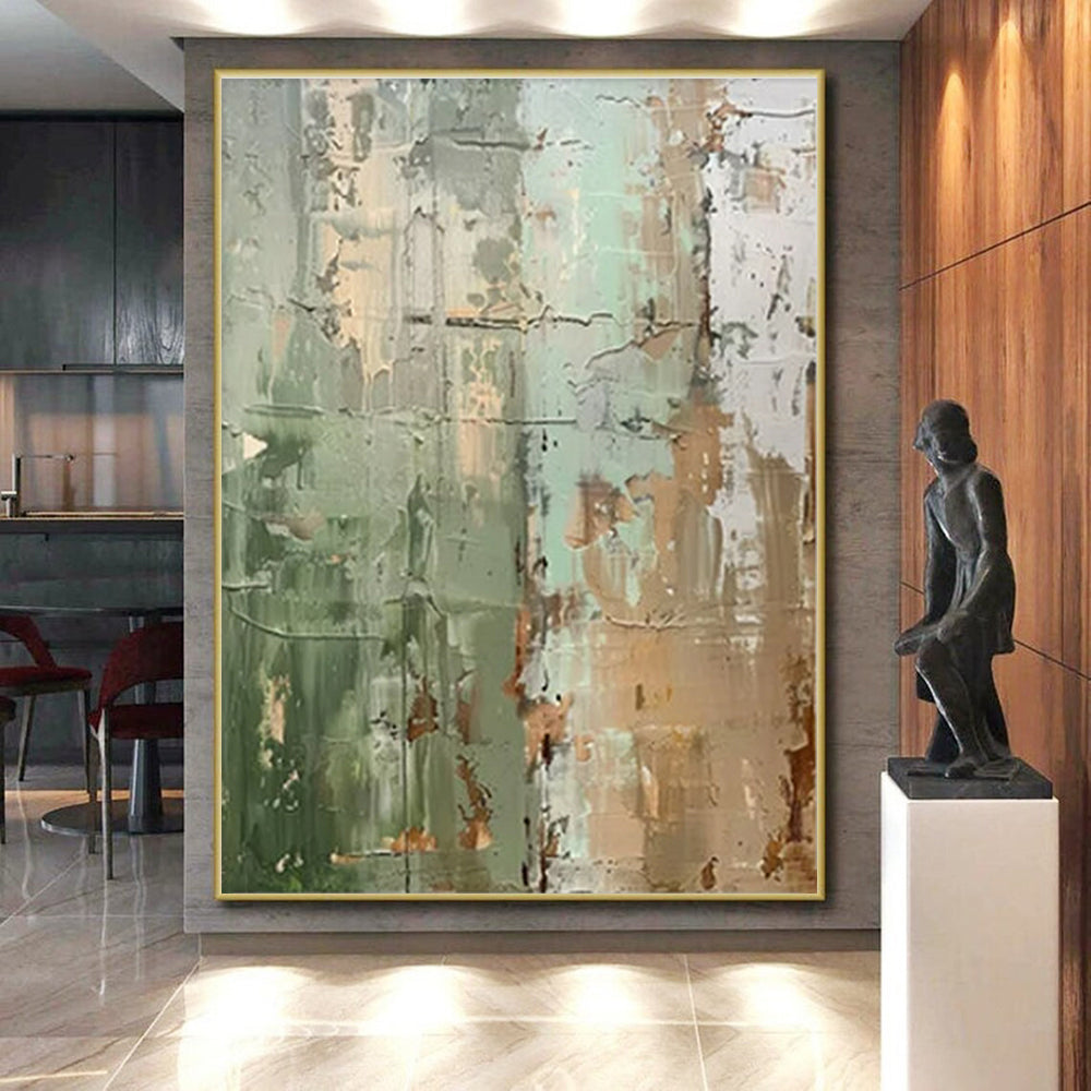 Handmade Art Earthy Greens and Neutrals Textured Abstract Art HS595