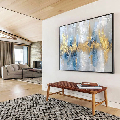 Huge Size Gray, Blue and Gold Abstract Textured Painting WB193