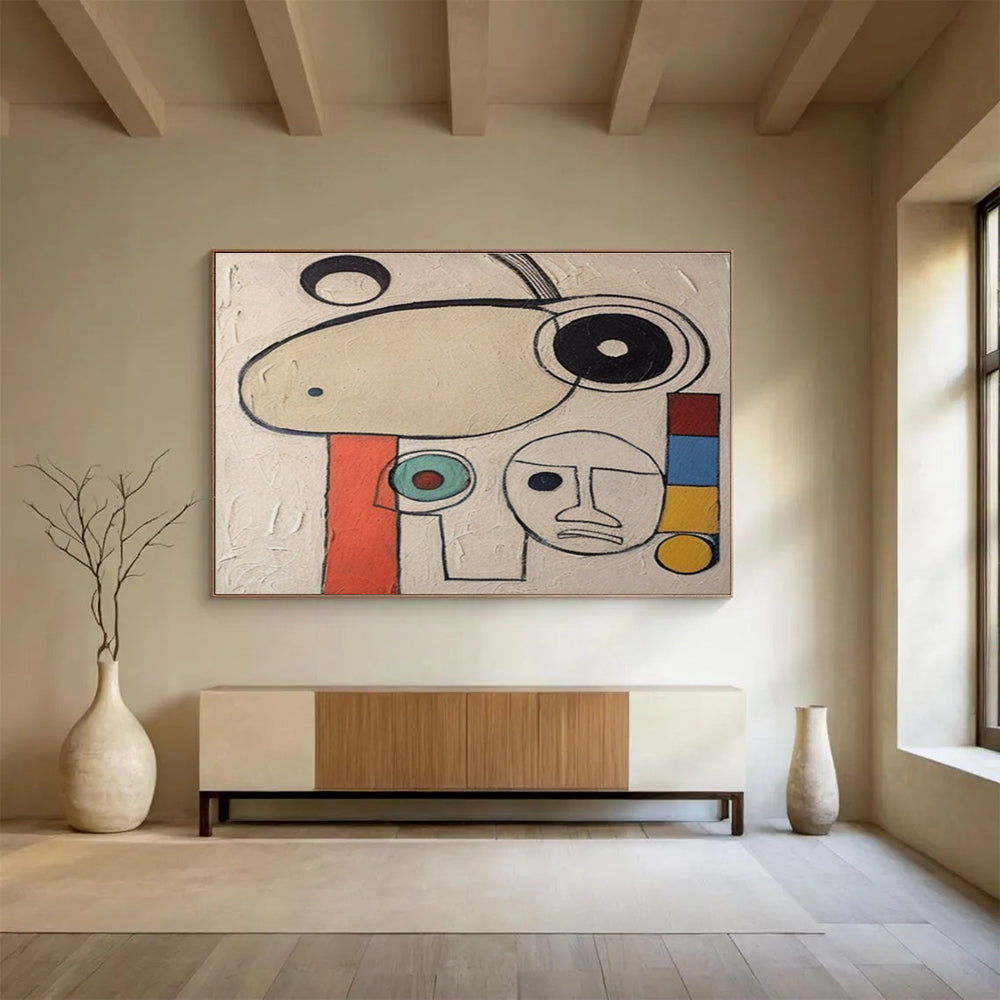 Big Size Beige, Black, and Multicolor Abstract Figurative Art, Abstract Painting WB171