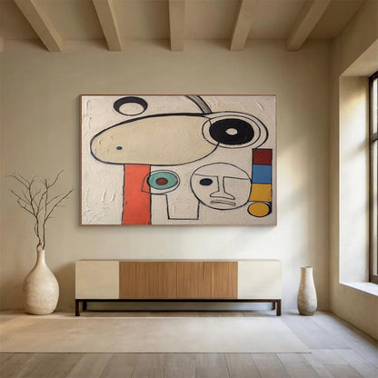 Big Size Beige, Black, and Multicolor Abstract Figurative Art, Abstract Painting WB171
