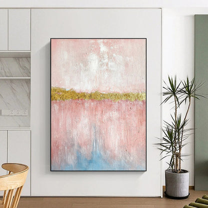 Pink, Gold, and Blue Abstract Color Block Painting For Sale WS507