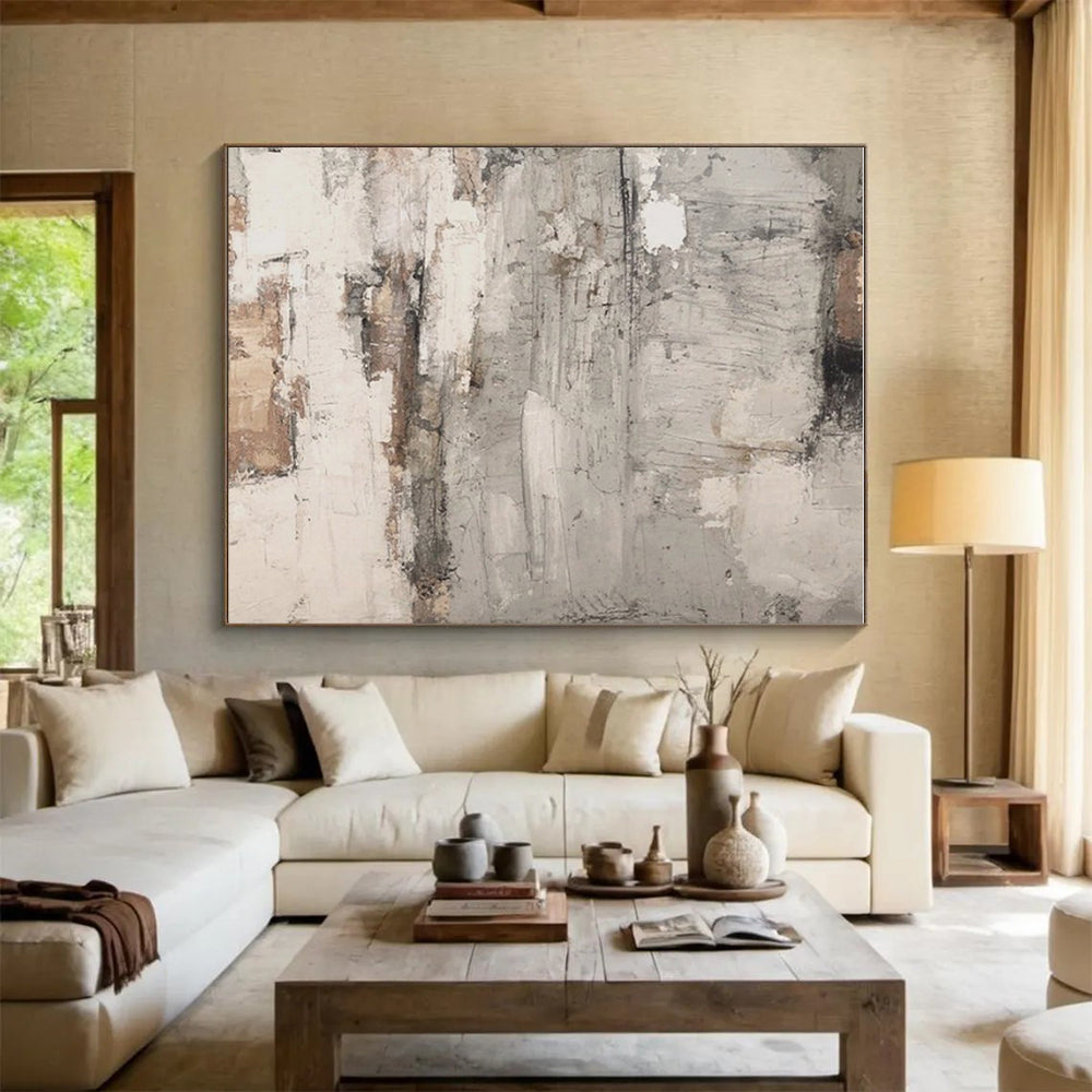 Unique Abstract Art Gray, Beige, and Brown Textured Abstract Art HS632