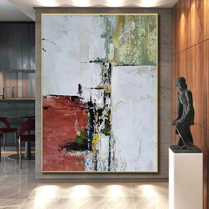 Large Size Red, White & Multicolor Textured Abstract, Modern Art Acrylic HS213