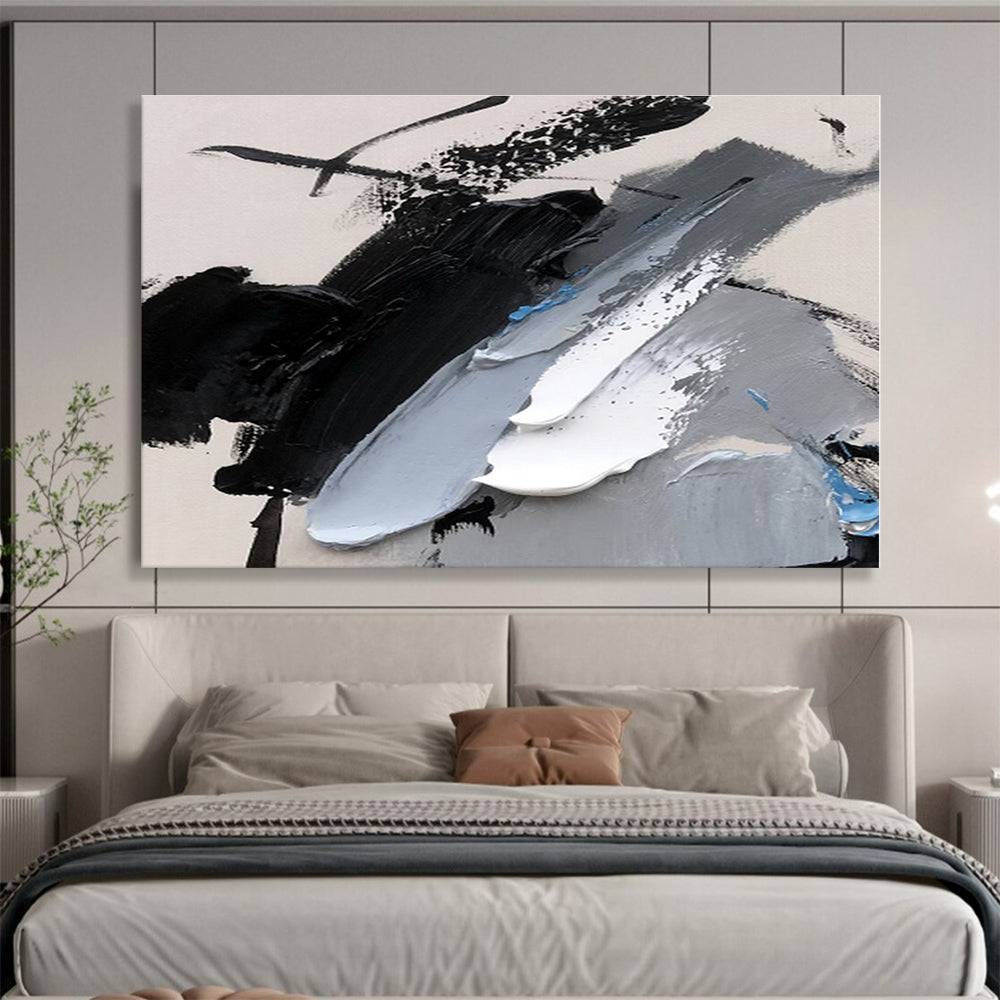 Oversized Canvas Art Black, Gray and White Abstract Textured Painting WB087