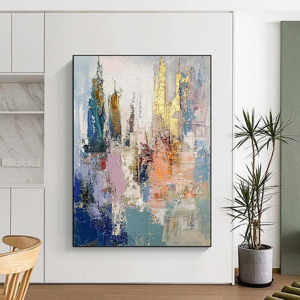 Gaint Canvas Art Multicolor Abstract Cityscape Painting For Sale HS146