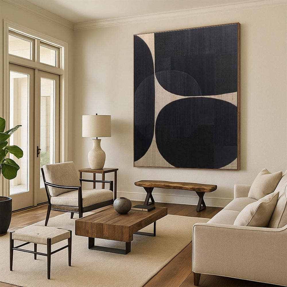 Handmade Art Geometric Black and Beige Large Contemporary Wall Art - Modern Art Acrylic HS506