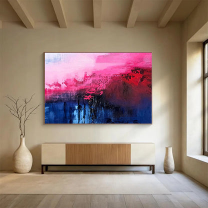 Oversized Canvas Art Pink, Red and Blue Abstract Landscape Painting WB067