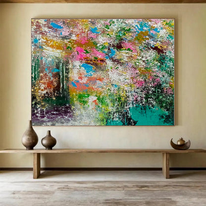 Huge Size Teal, Green and Red Abstract Fluid Painting WB160