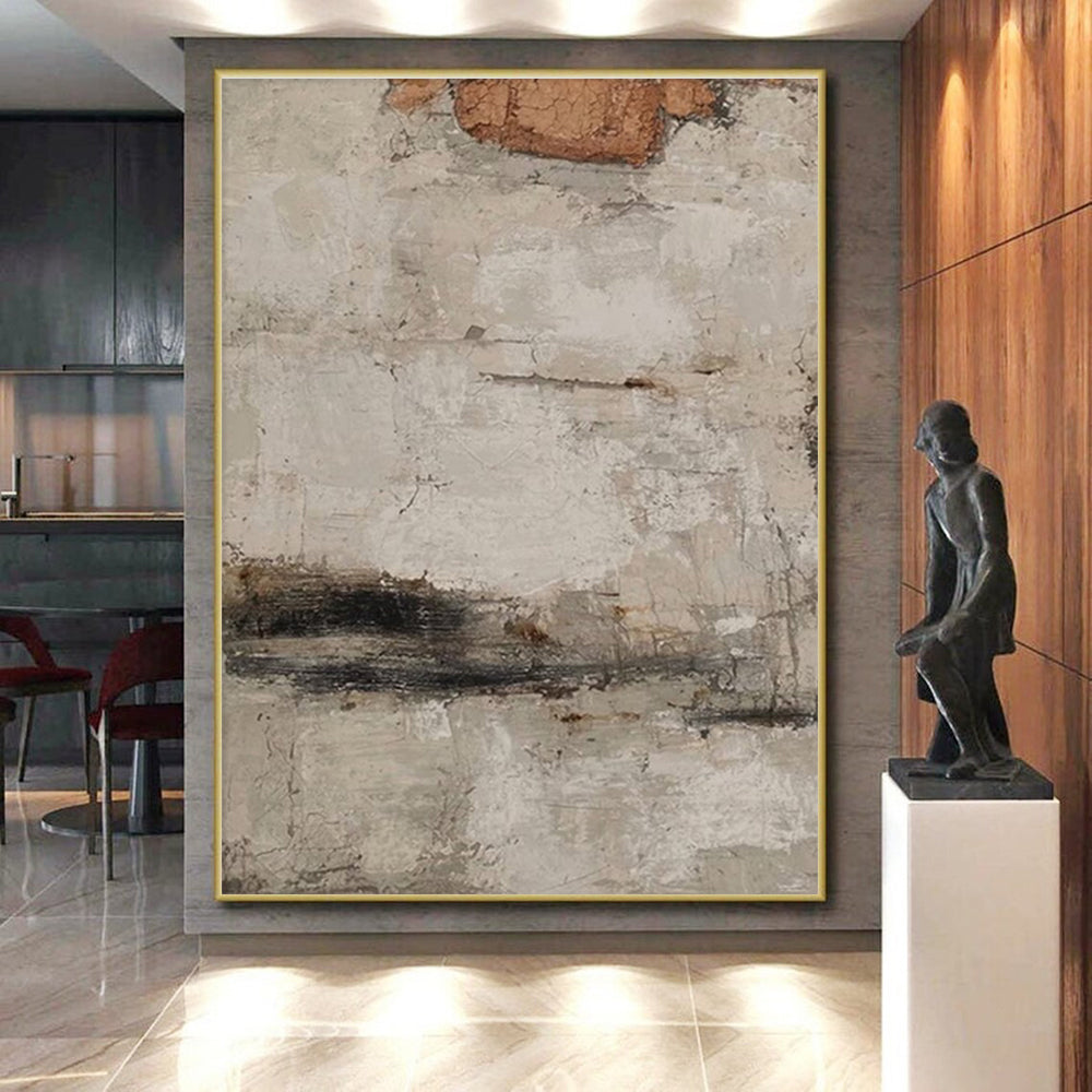 Hand-Painted Beige & Gray Textured Abstract, Acrylic Modern Art Painting HS301
