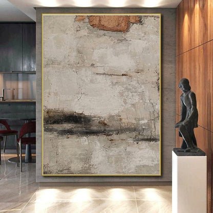 Hand-Painted Beige & Gray Textured Abstract, Acrylic Modern Art Painting HS301