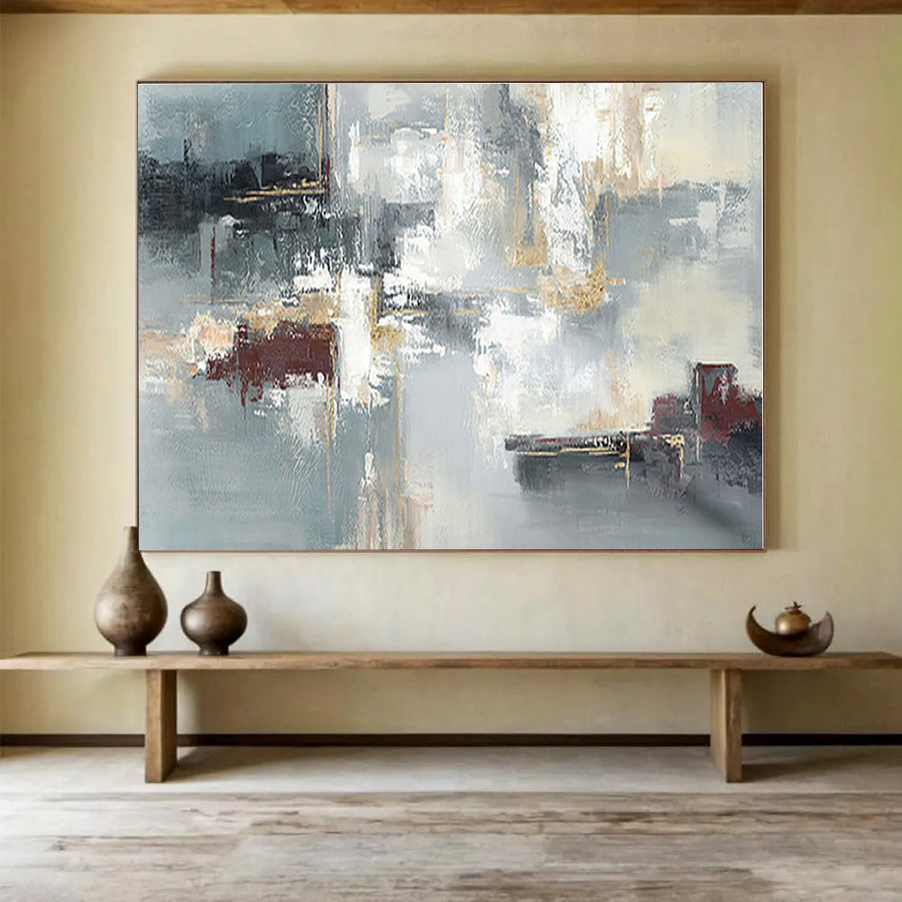 Big Size Gray, Gold and Black Abstract Geometric Painting WB090